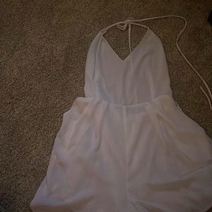 vestique white halter open back romper